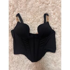 Black New Corset Top Witchy Whimsygoth Celestial Adjustable Straps & Back Padded